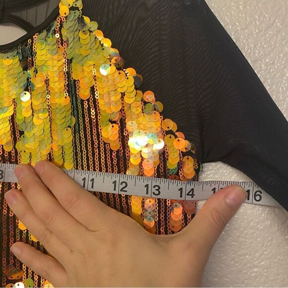 WEISSMAN Dance Costume shift dress Long sleeve black gold sequin Cool 14452 XLC - Picture 9 of 12